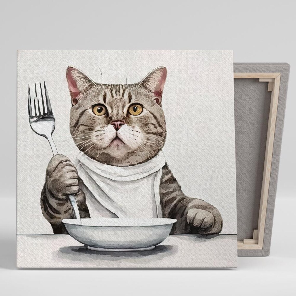 Cat Dining Whimsical Contemporary Kitchen Art Print