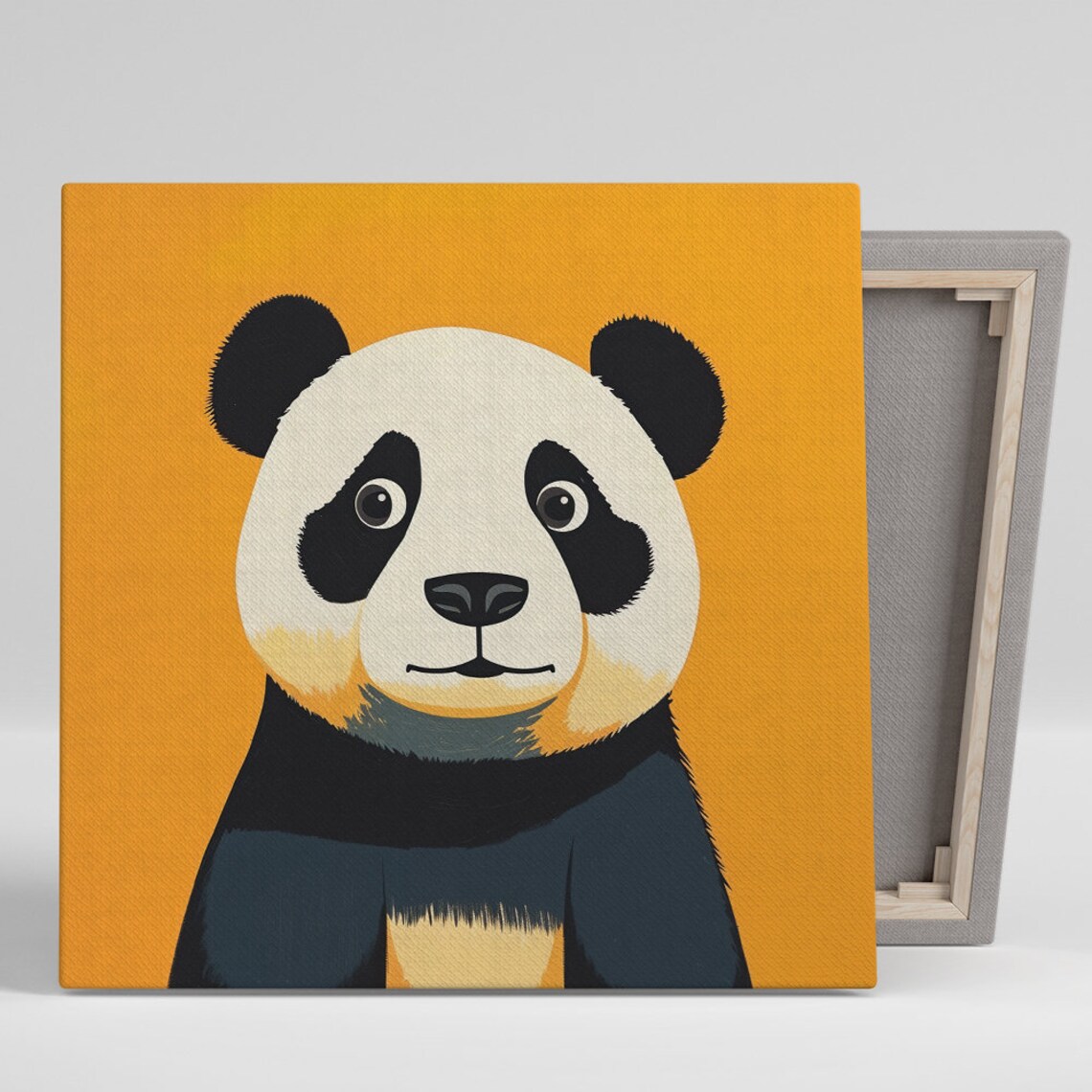 Cheerful Panda Portrait Flat Illustration Bold Orange Background Poster