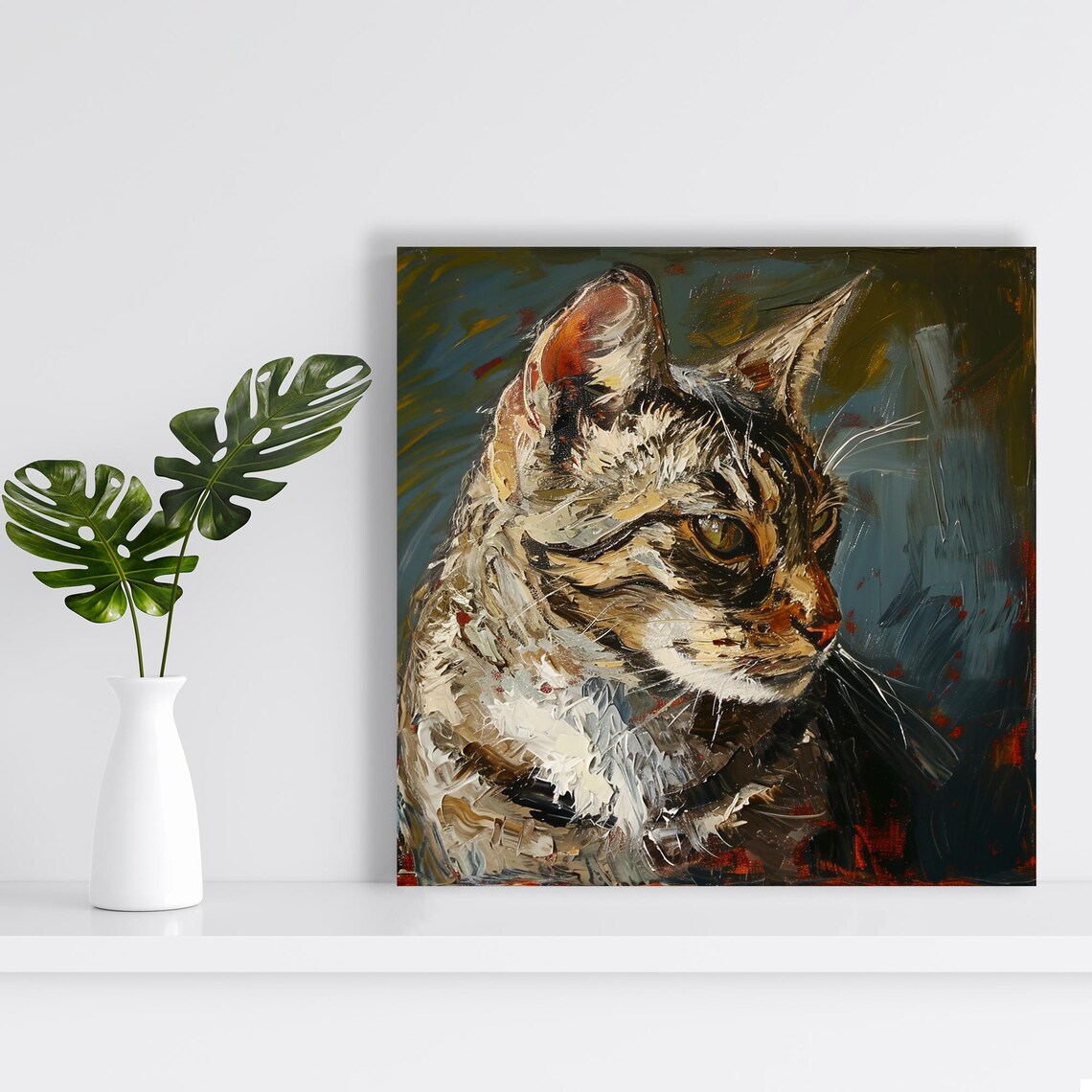 Tabby Cat Oil Painting Portrait Expressive Animal Wall Art Decor Poster - Image 2