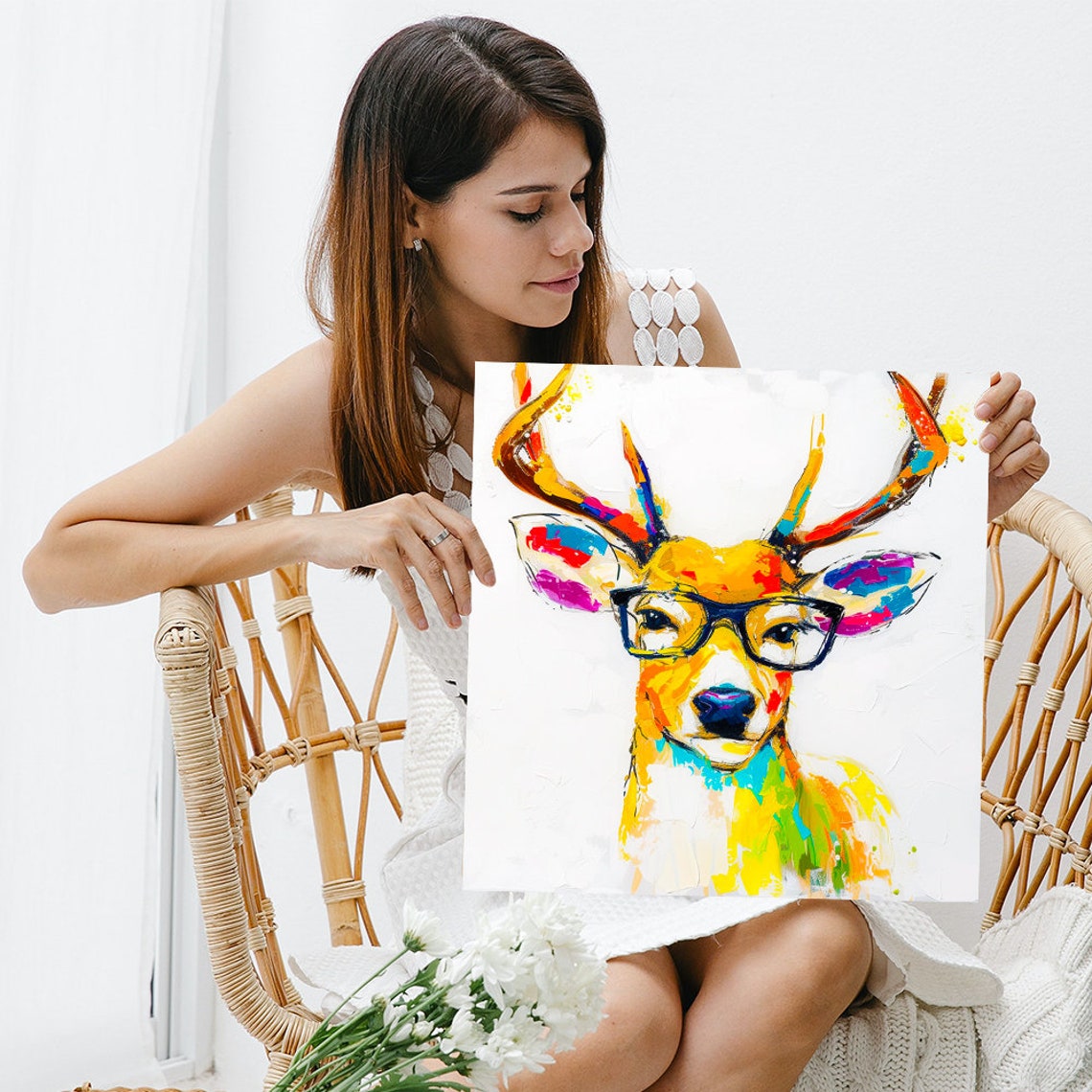 Hipster Deer Poster Glasses Colorful Antlers Pop Art Whimsical Decor - Image 3