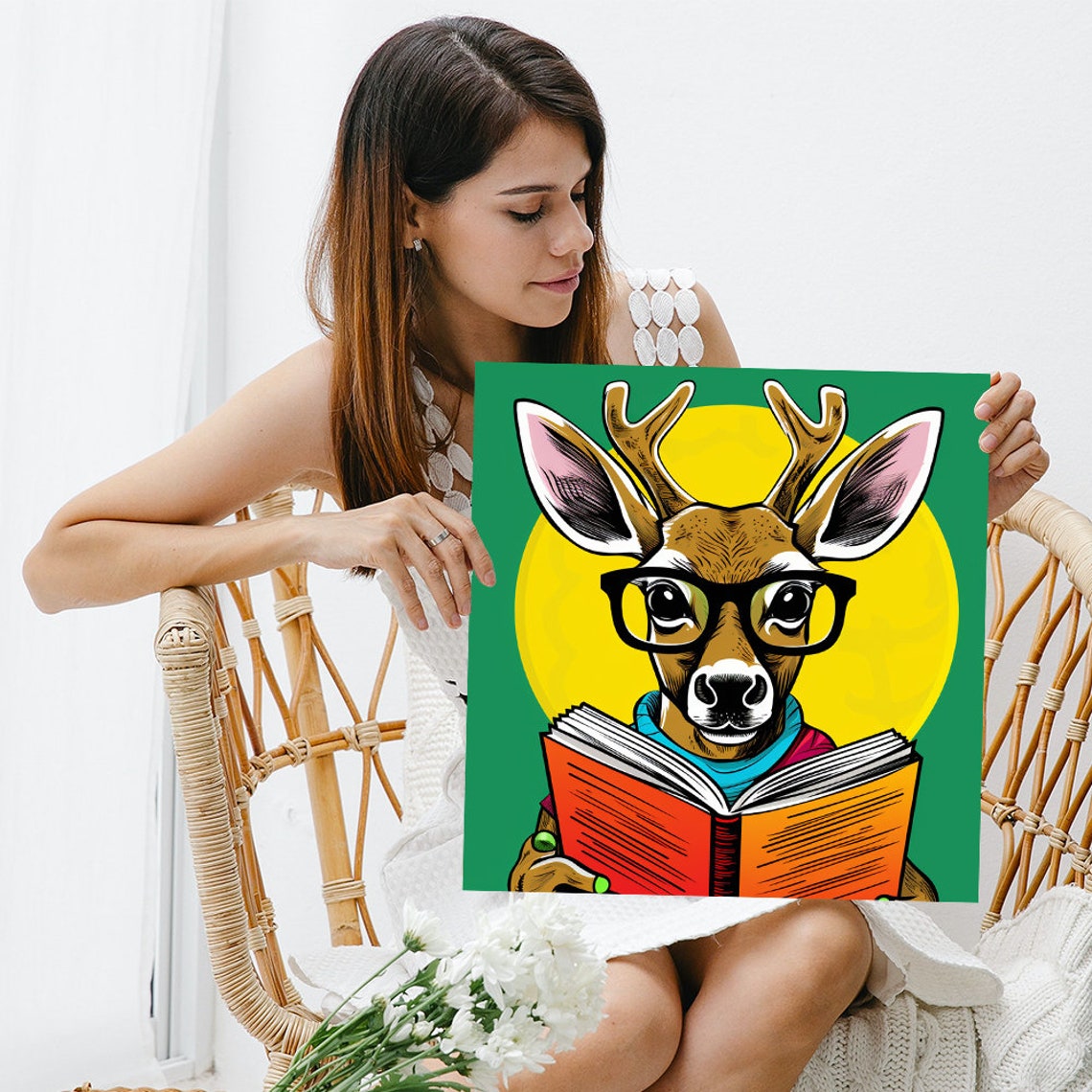 Bookworm Deer Reading Book With Glasses Funny Cute Nursery Wall Poster - Image 3