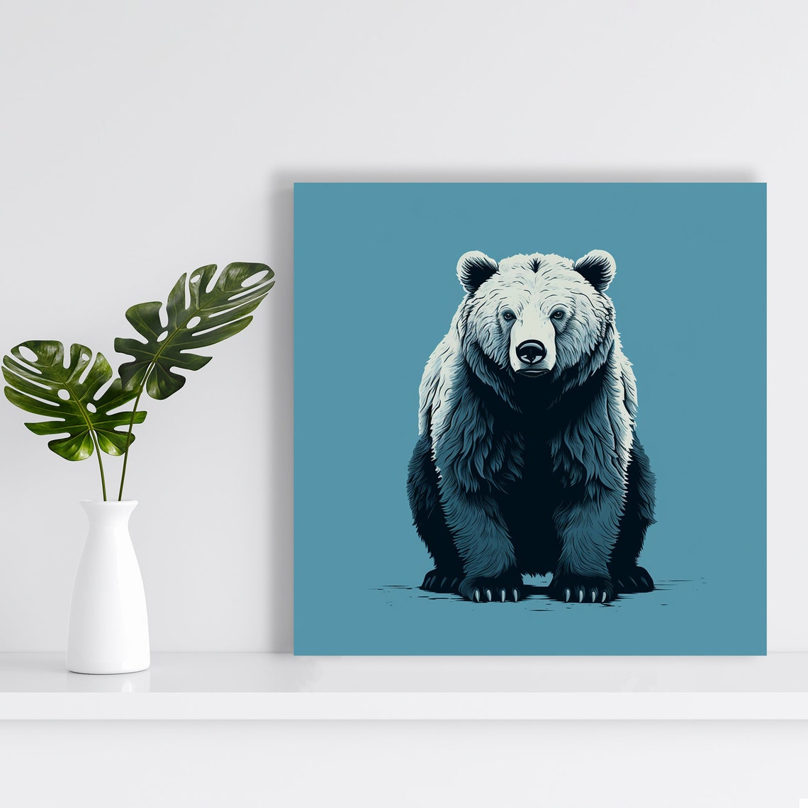 Majestic Grizzly Bear Monochrome Blue Portrait Modern Wildlife Poster - Image 2