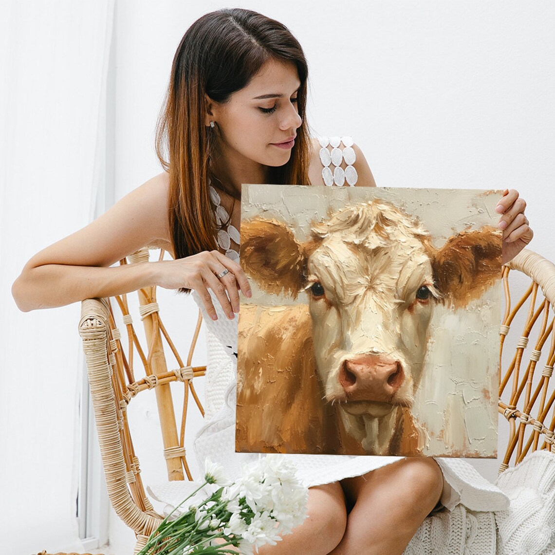 Cow Portrait Impressionism, Rustic Farmhouse Art Print - Image 3
