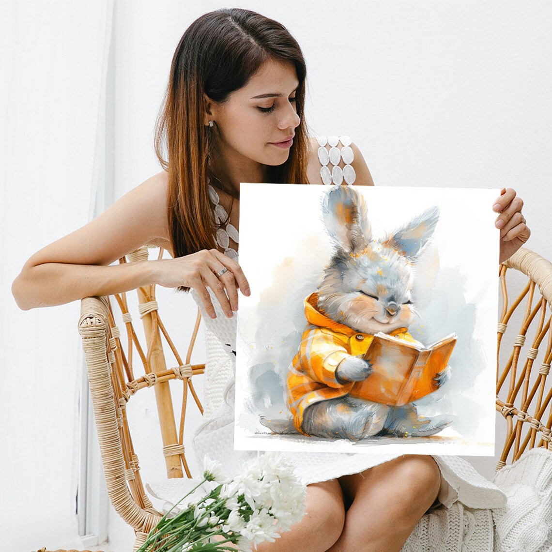 Cozy Reading Bunny Art Print, Whimsical Nursery Decor - Image 3