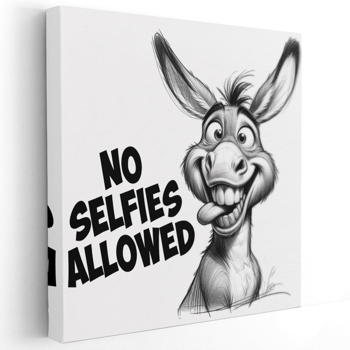 No Selfies Allowed Grinning Donkey Funny Quote Bathroom Animal Poster - Image 2