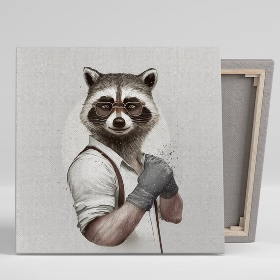 Raccoon Portrait Art Print, Whimsical Contemporary Decor