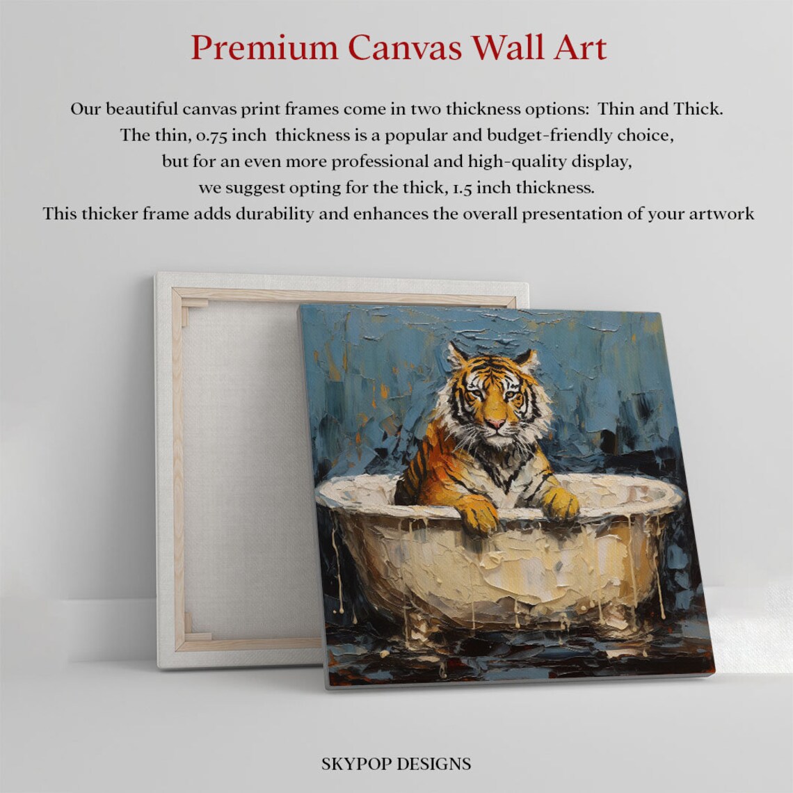 Tiger In Bathtub Impasto Oil Painting Blue Playful Wildlife Art Poster - Image 3