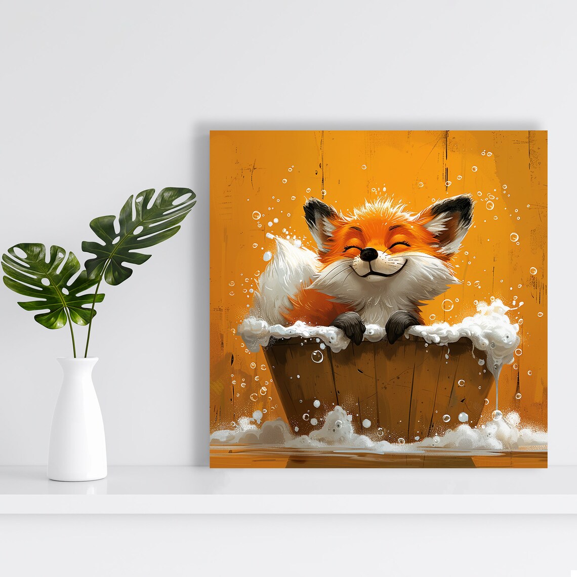 Bubbly Fox Bath Time, Whimsical Contemporary Art Print - Image 2