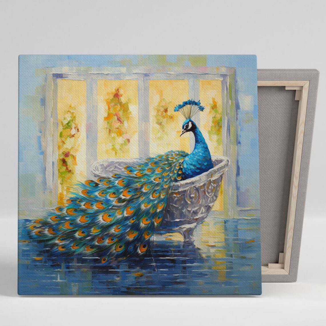 Peacock in Bathtub, Bathroom Animal Art Print