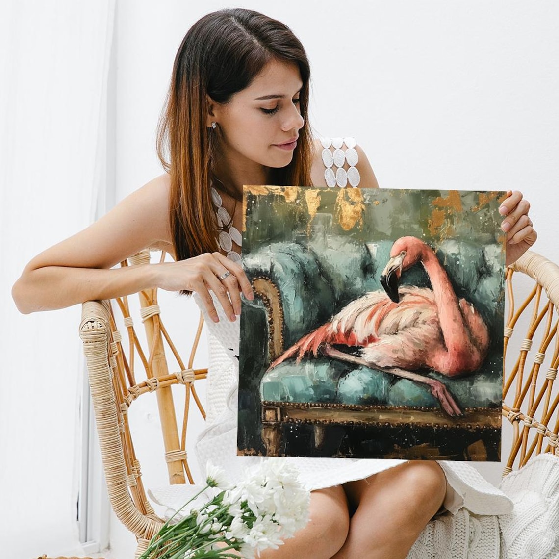 Flamingo Repose, Whimsical Glam Wall Art Print - Image 3