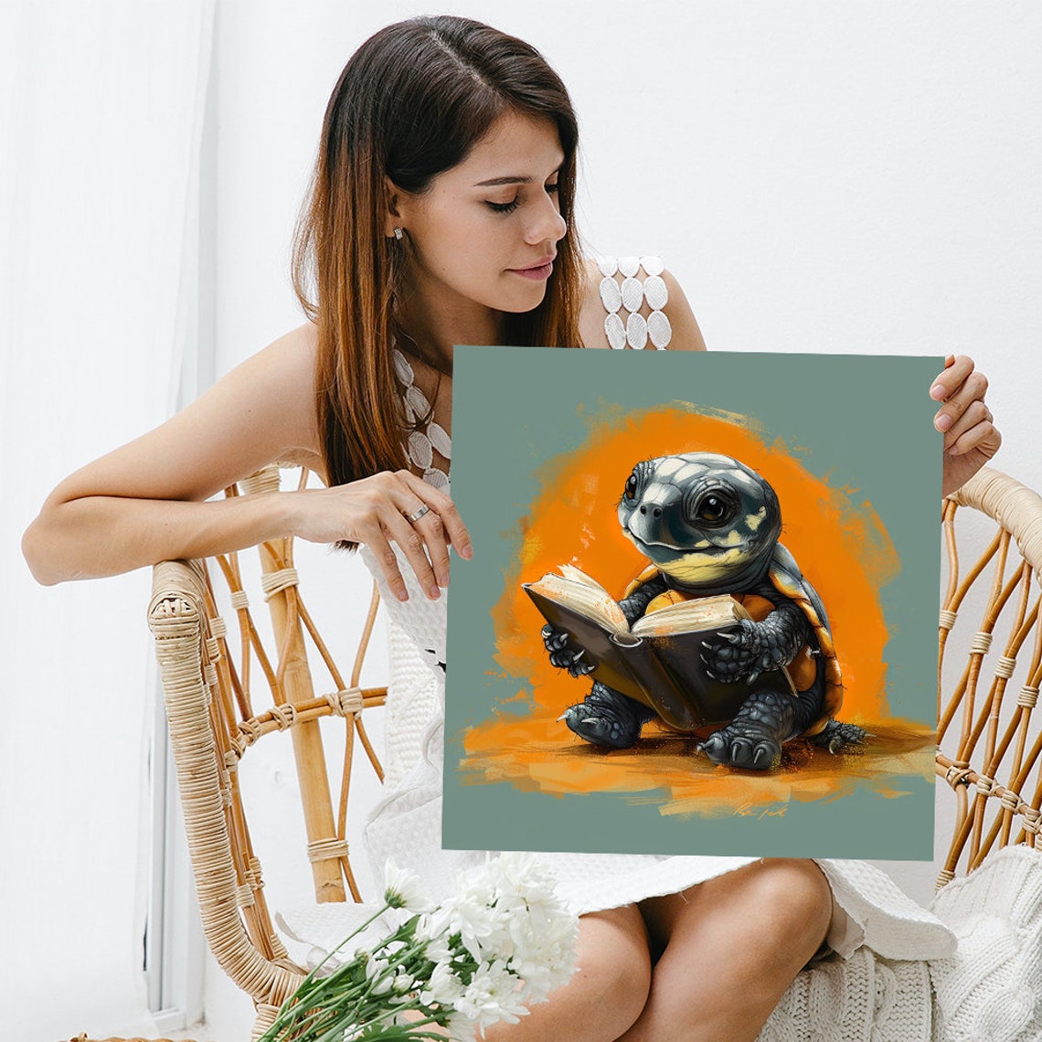 Cute Turtle Bookworm Reading Whimsical Library Animal Wall Art Poster - Image 3