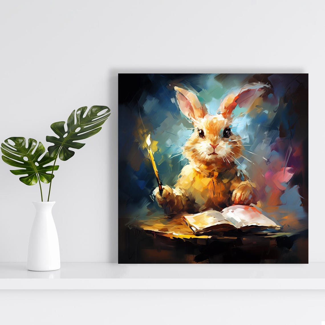 Wizard Bunny Magic Wand Spell Book Dark Fantasy Animal Art Poster - Image 2