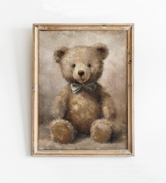 Vintage Teddy Bear Art Print, Nursery Decor