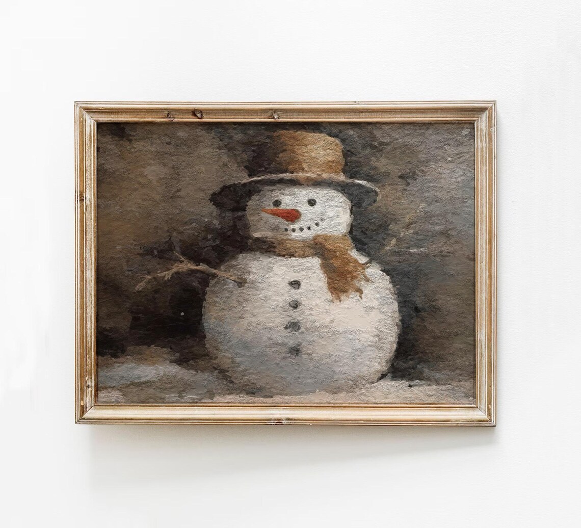 Vintage Snowman Painting Holiday Art Print