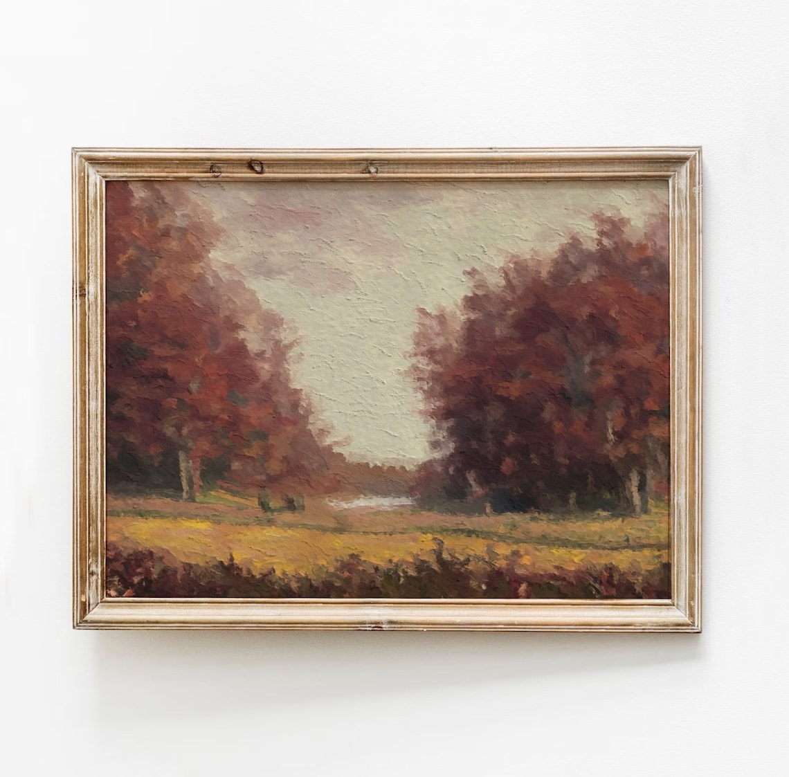 Burgundy Autumn Landscape Vintage Fall Art Print