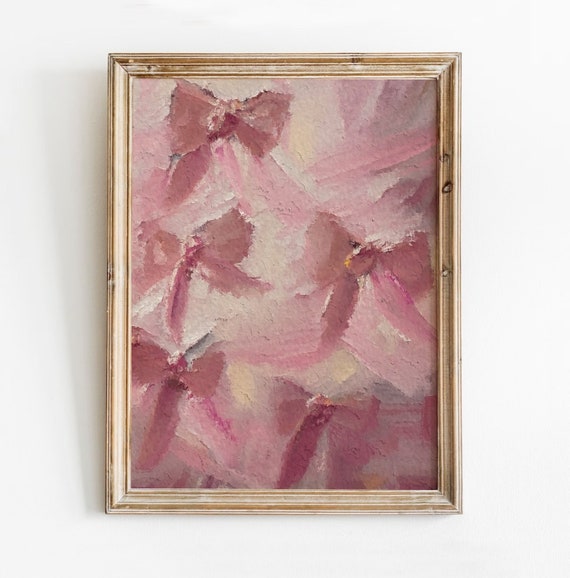 Pink Bows Abstract Print Coquette Nursery Wall Art
