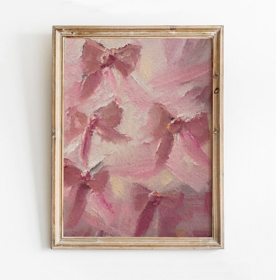 Pink Bows Coquette Abstract Soft Pink Nursery Bedroom Wall Art