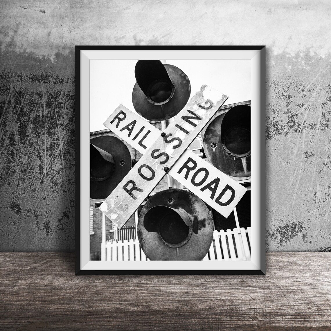 Railroad Crossing Vintage Crossbuck Signal Light Industrial Art Poster - Image 2