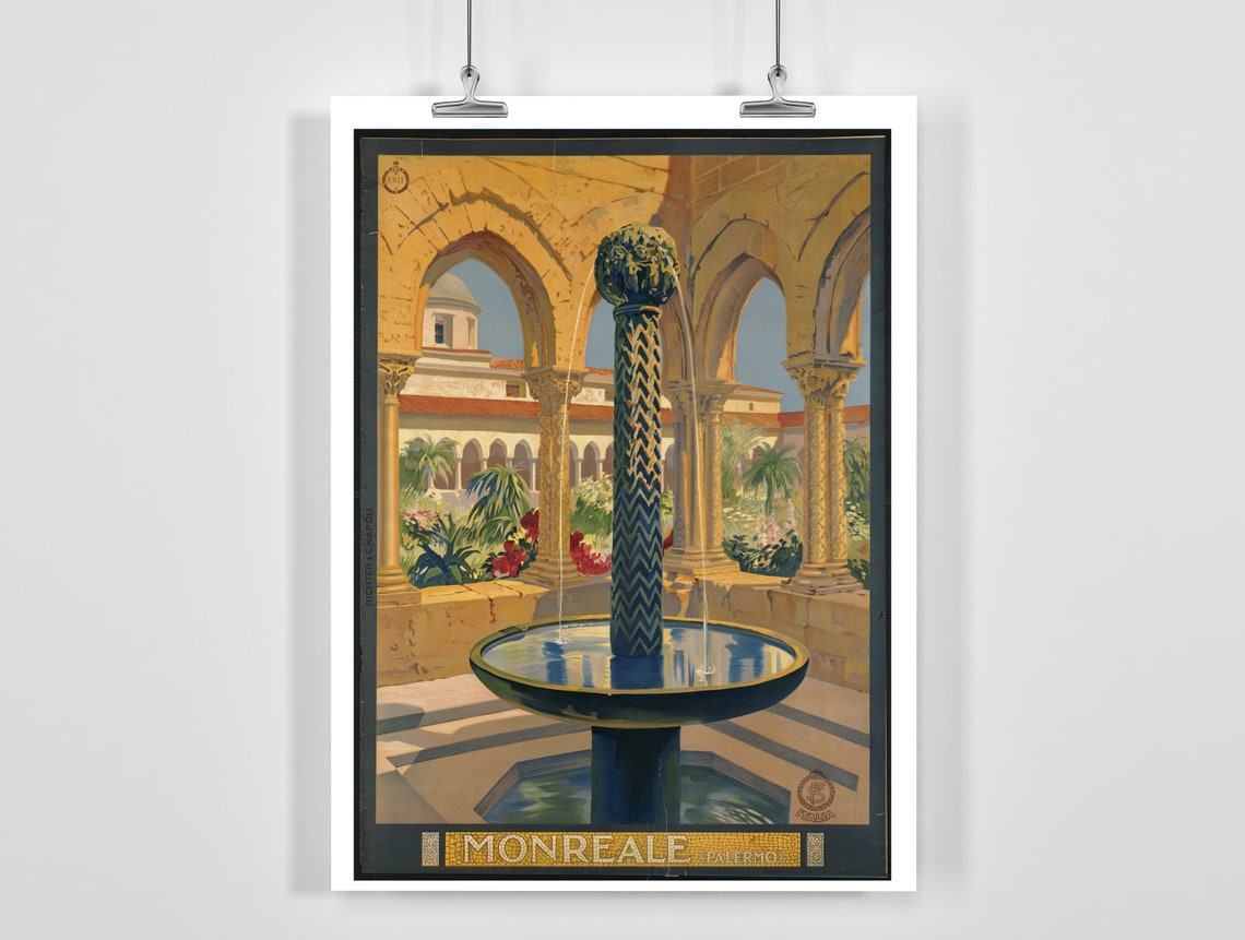 Monreale Palermo Sicily Vintage Italian Cloister Travel Poster