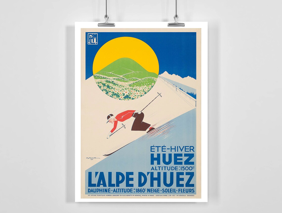 Alpe D'Huez France Vintage Ski Travel Poster