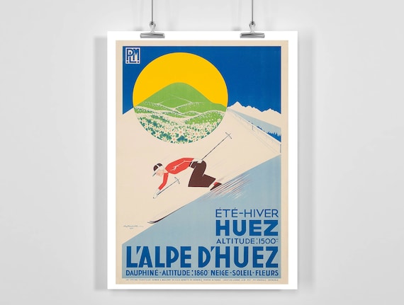 Alpe D'Huez France Vintage Ski Travel Poster