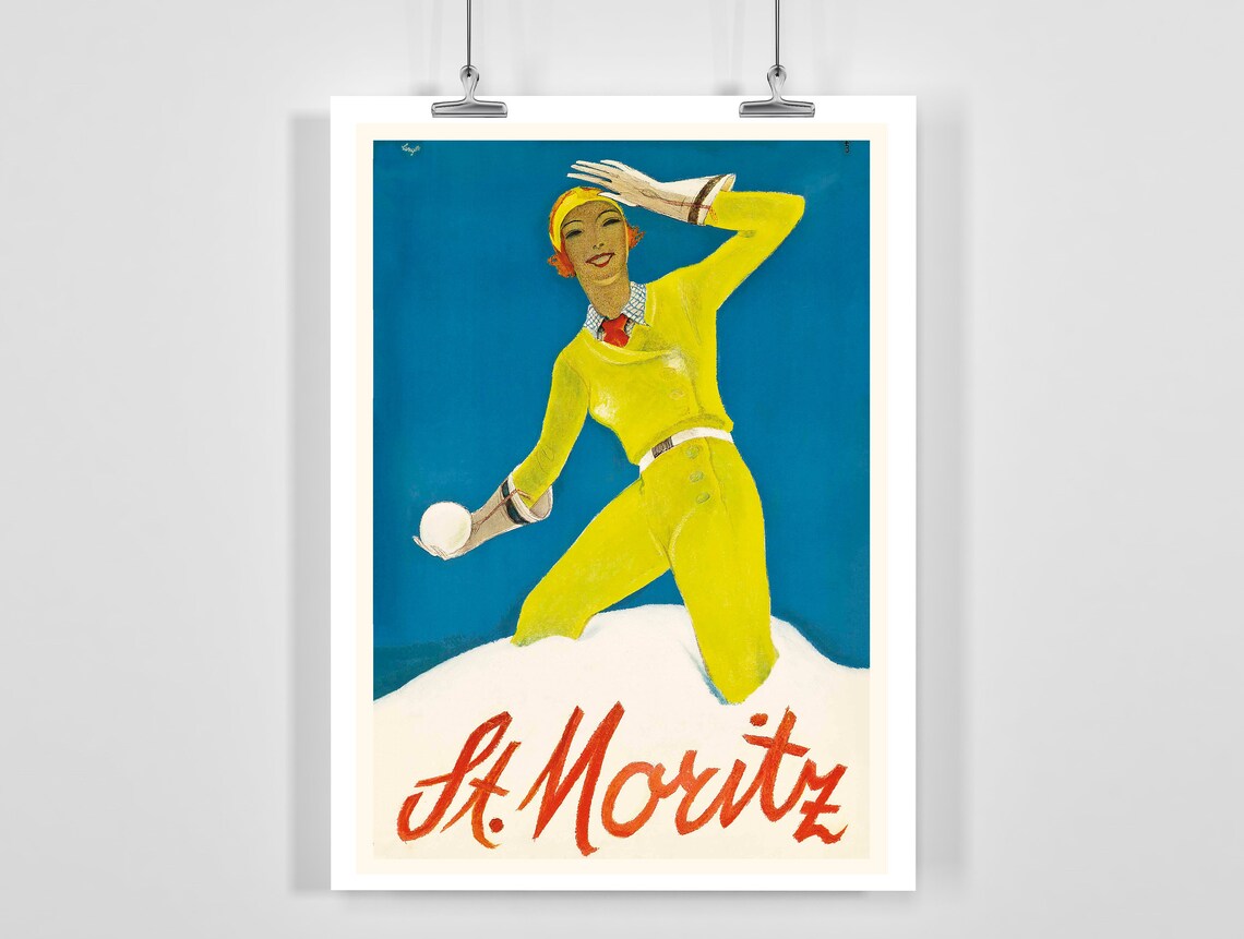 St Moritz Switzerland Vintage Ski Travel Poster