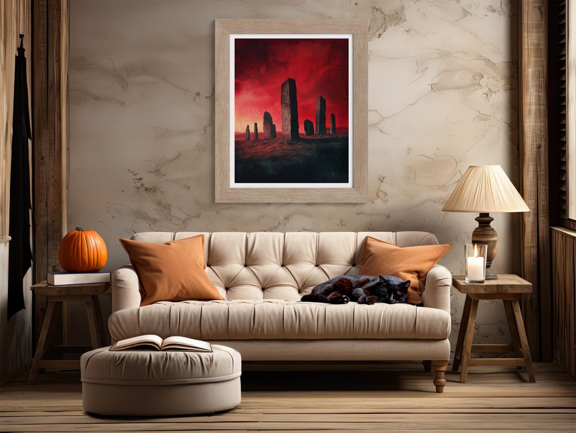 Ancient Stone Circle Under Blood Red Sky Moody Halloween Poster - Image 2