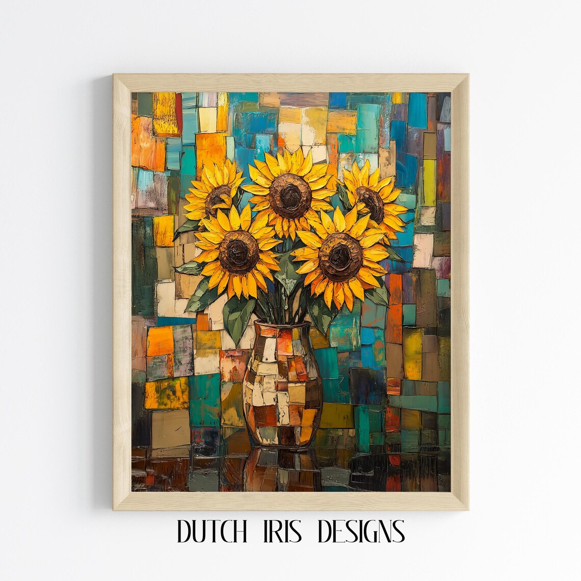 Sunflower Bouquet In Mosaic Vase Cubist Colorful Floral Poster