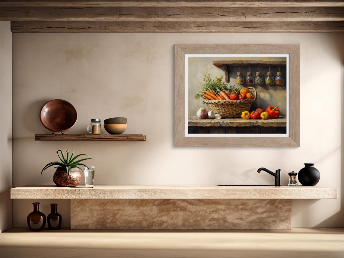 Woven Basket Of Fresh Vegetables Rustic Farmhouse Kitchen Poster - Image 3