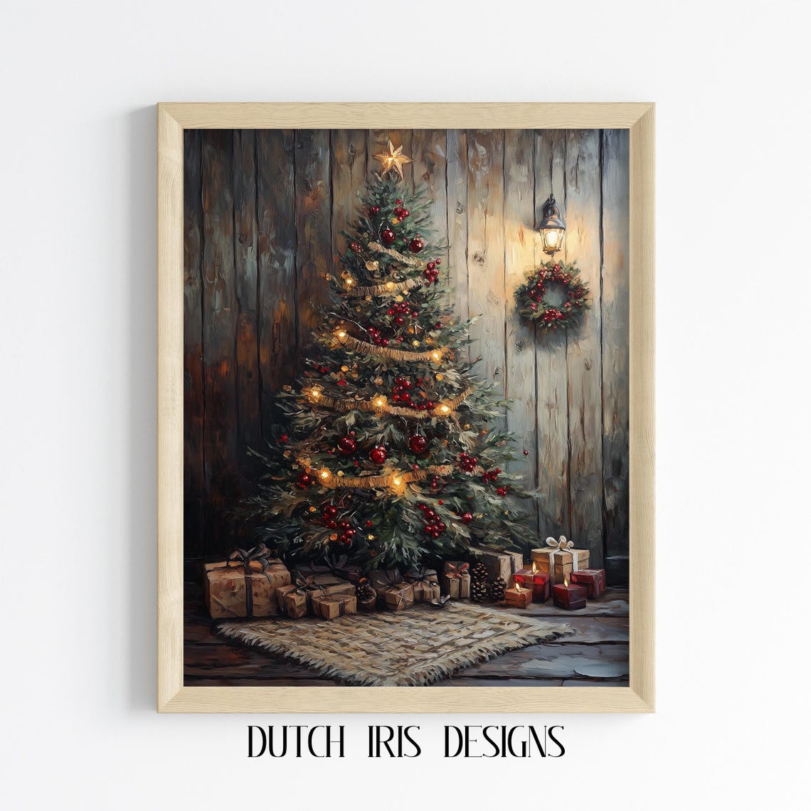 Rustic Christmas Tree Star Topper Vintage Holiday Painting Poster