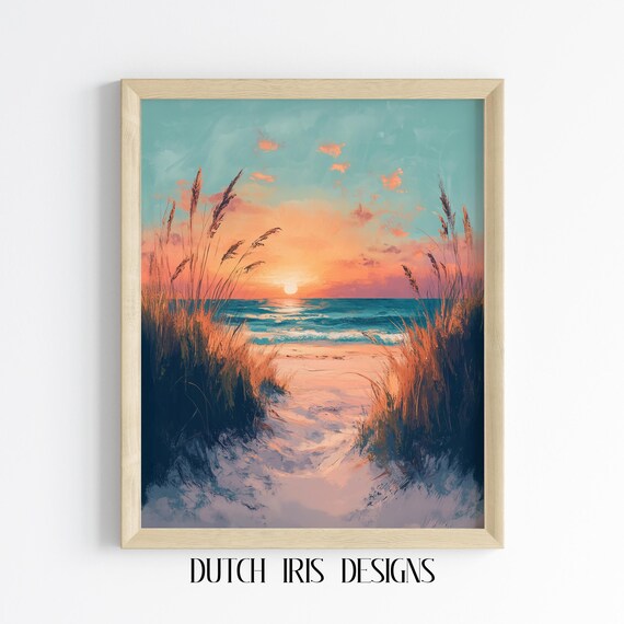 Sunset Beach Path Through Golden Dunes Serene Ocean View Art Poster