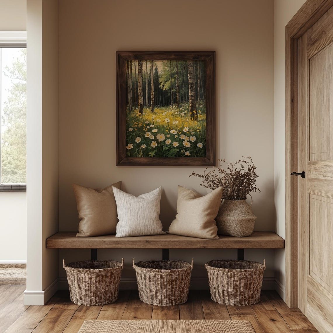 Birch Forest Meadow With Daisies Golden Sunlight Rustic Nature Poster - Image 4
