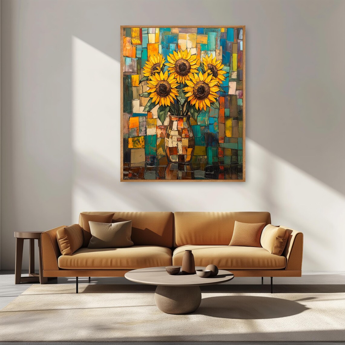 Sunflower Bouquet In Mosaic Vase Cubist Colorful Floral Poster - Image 4