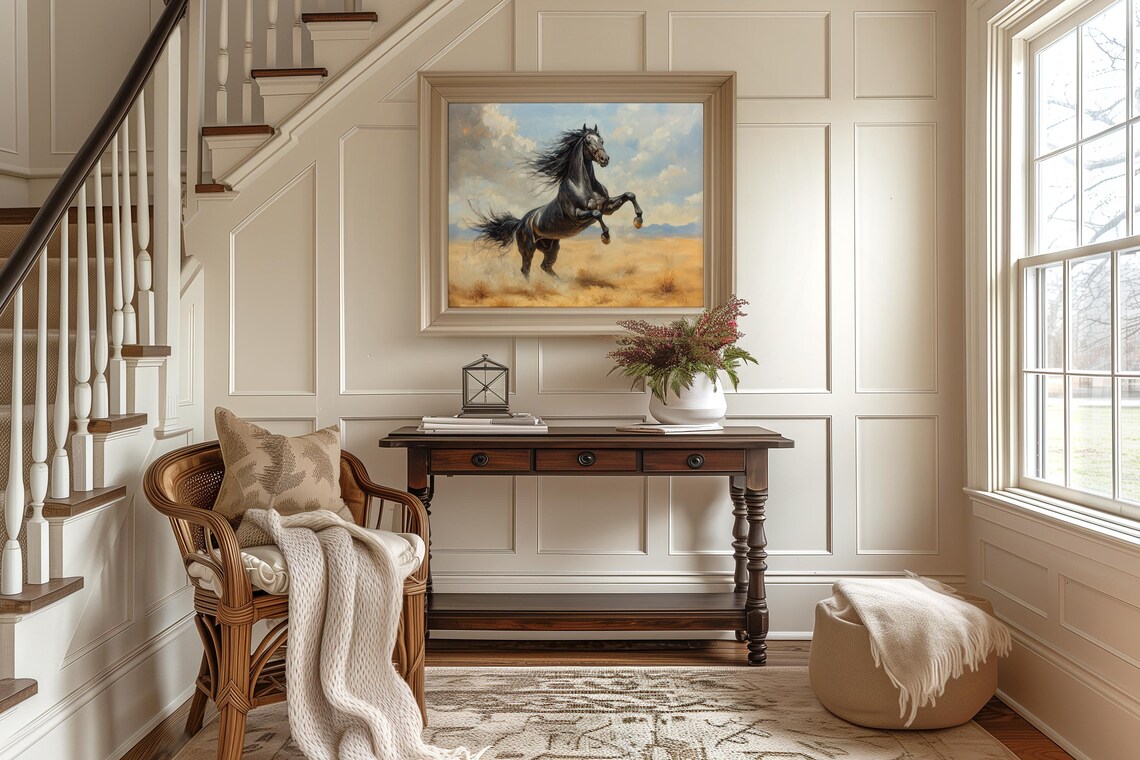 Black Horse Rearing In Golden Desert Majestic Equestrian Poster - Image 2