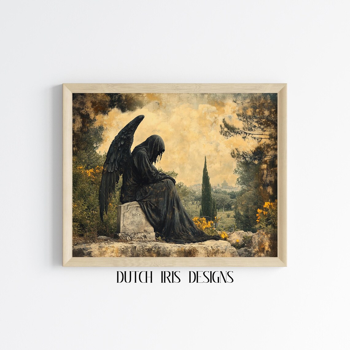 Vintage Fallen Angel In Cemetery, Gothic Art