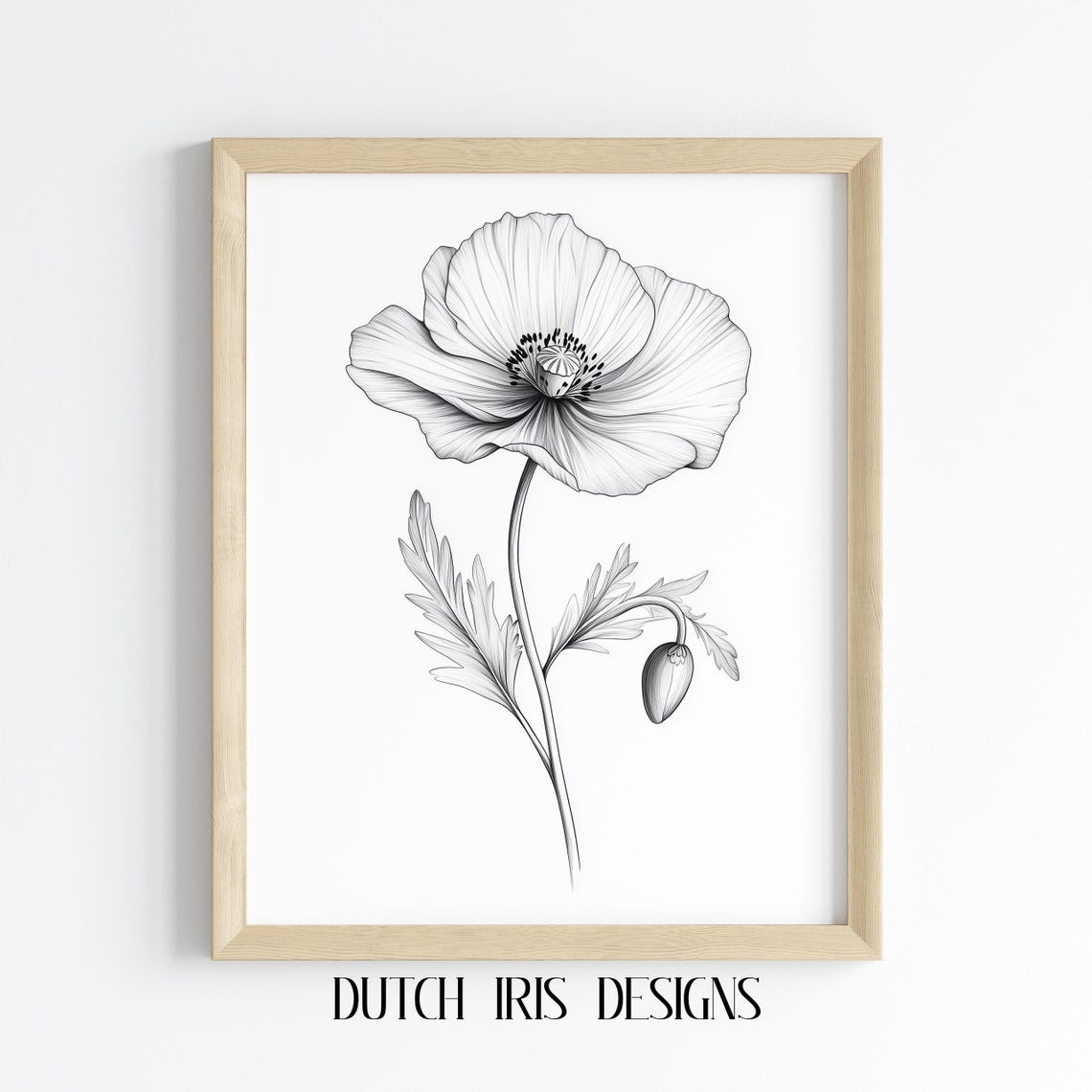 Poppy Flower With Bud Black Line Drawing Elegant Botanical Poster