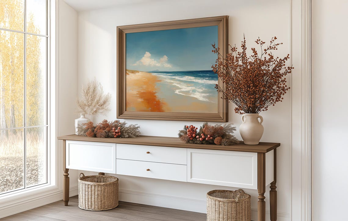 Ocean Waves On Golden Sandy Beach Tranquil Summer Coastal Scene Poster - Image 3
