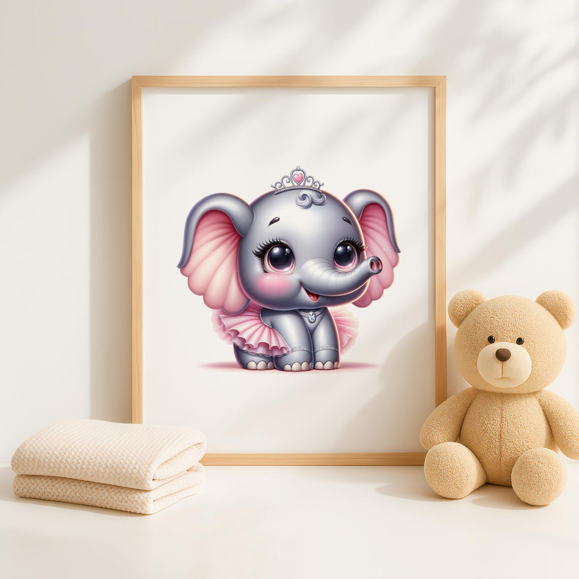 Baby Elephant In Pink Tutu Wearing A Tiny Tiara Nursery Art Poster - Image 4