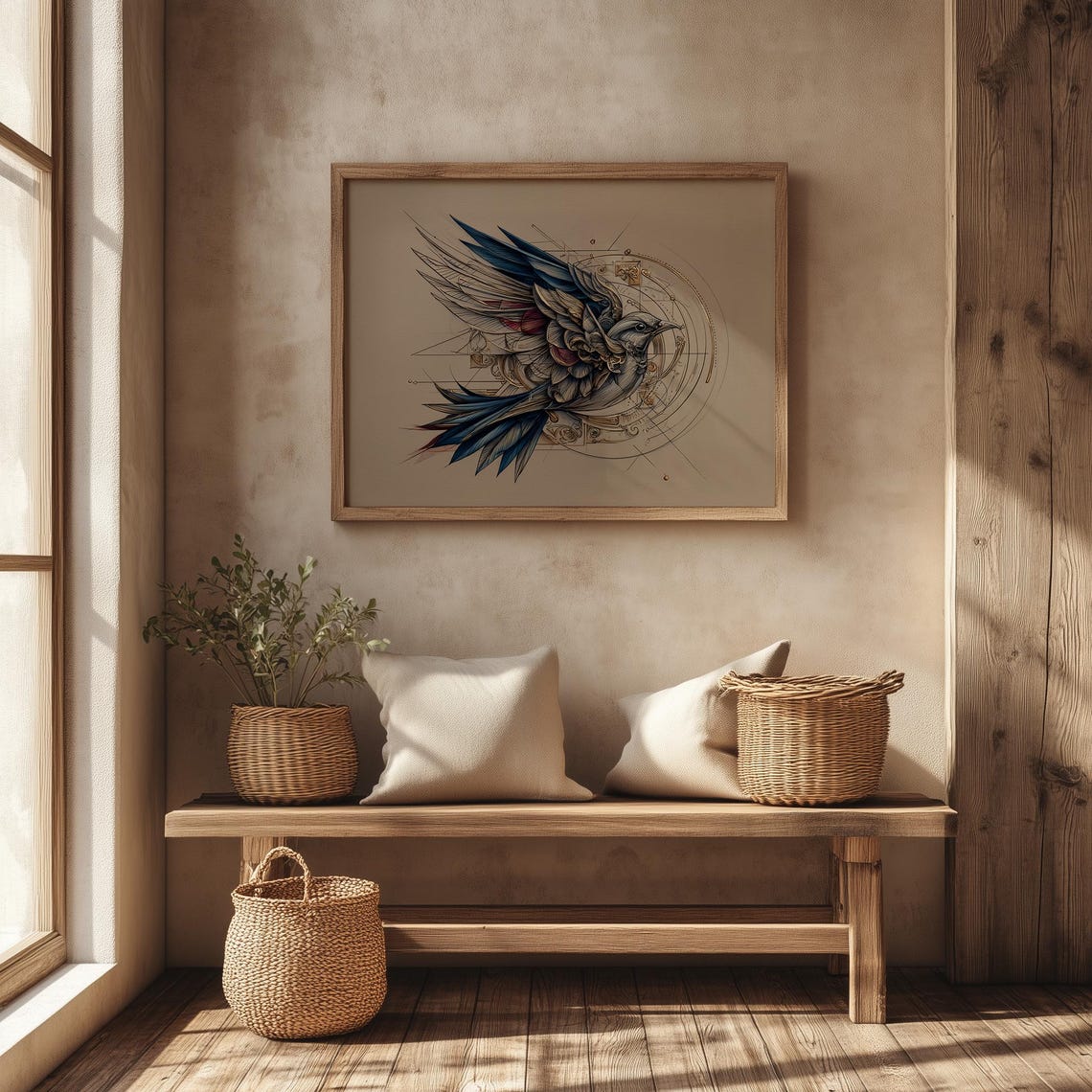 Flying Bird With Outstretched Wings Gold Geometric Ink Art Poster - Image 4