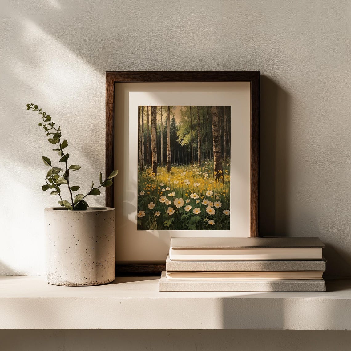 Birch Forest Meadow With Daisies Golden Sunlight Rustic Nature Poster - Image 2