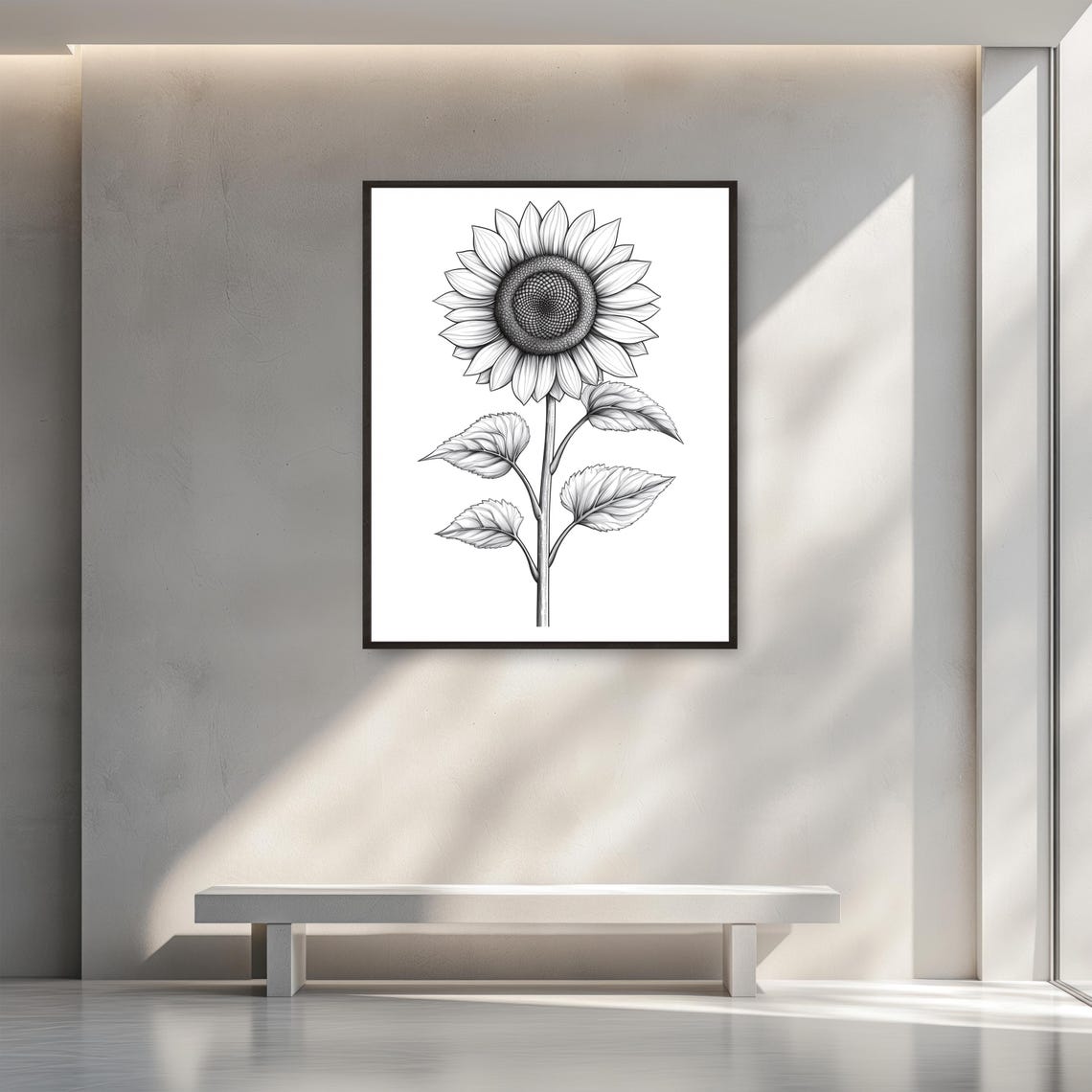 Black And White Sunflower Line Art Minimalist Botanical Poster - Image 3