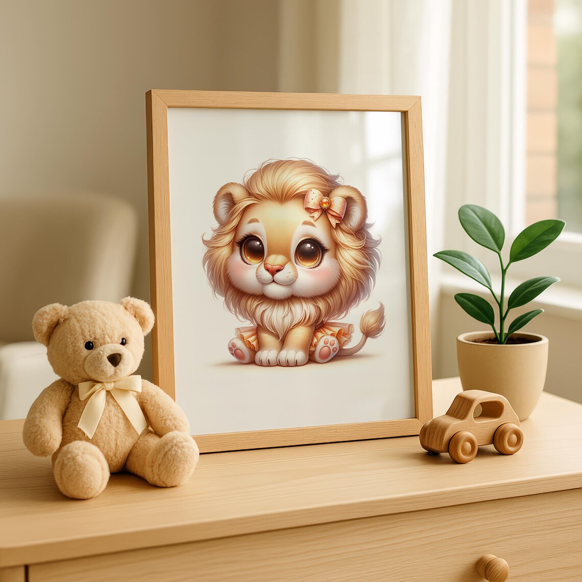 Adorable Baby Lion Cub In Orange Tutu With Golden Bow Nursery Art Poster - Image 3