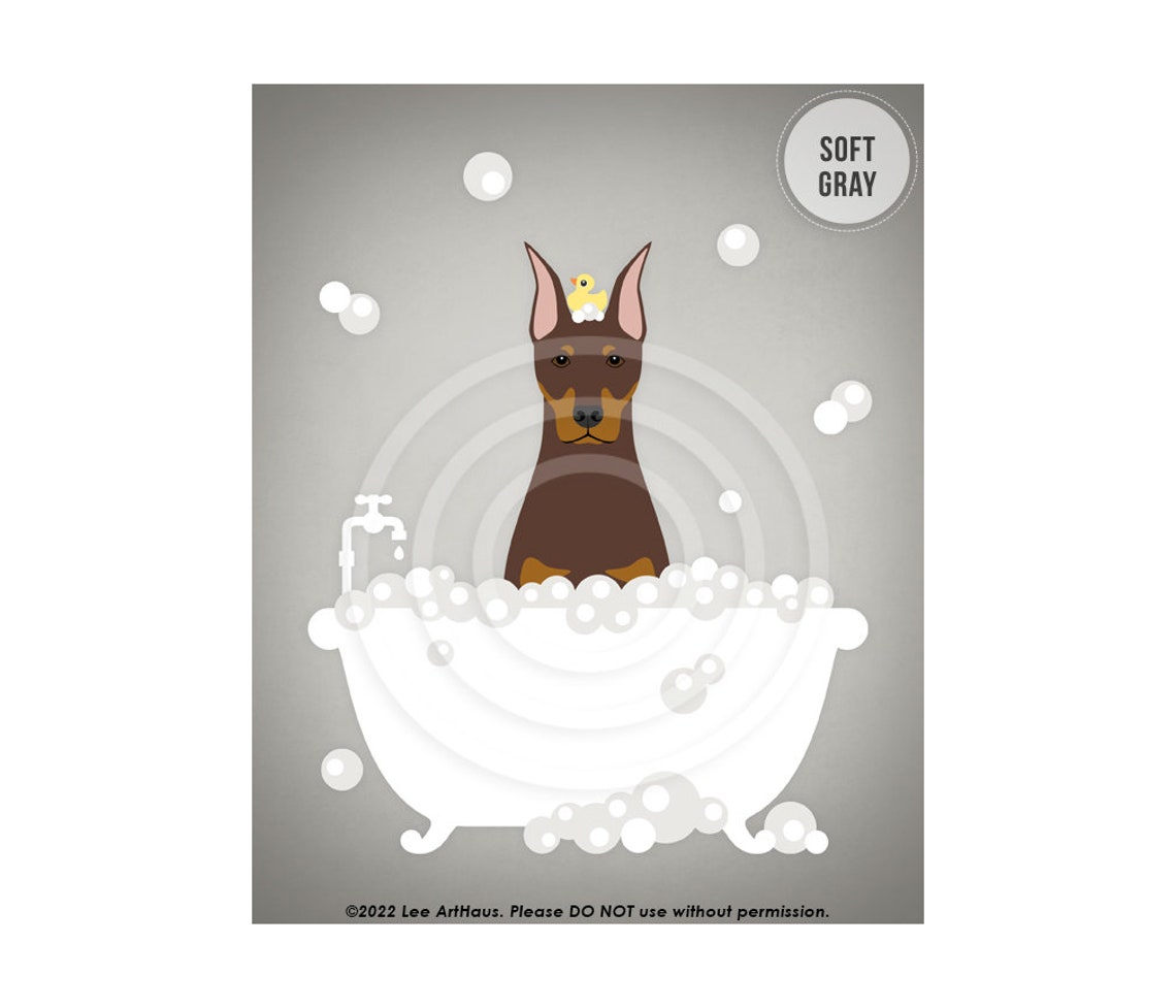 Red Doberman Pinscher Bubble Bath Bathtub Rubber Duck Wall Art Poster - Image 3
