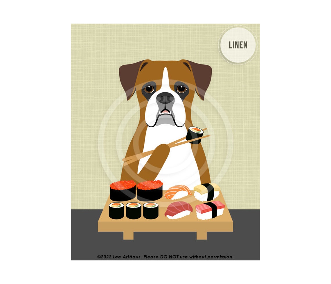 415dp Boxer Dog Eating Sushi Wall Art Boxer Dog Mom Gifts Sushi Art Prints Sushi Sign Dog Drawing Funny Animal Artwork Dog Art