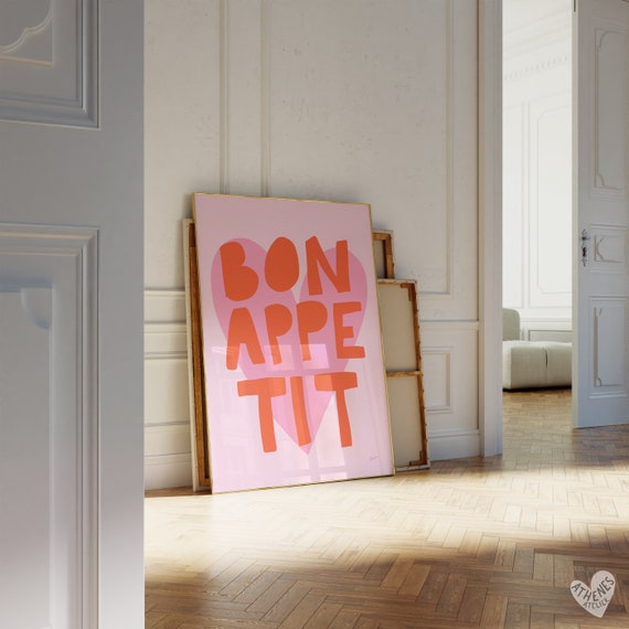 Dopamine Decor Danish Pastel Bon Appetit Print Pink And Orange Wall Art Apartment Prints Kitchen Cute