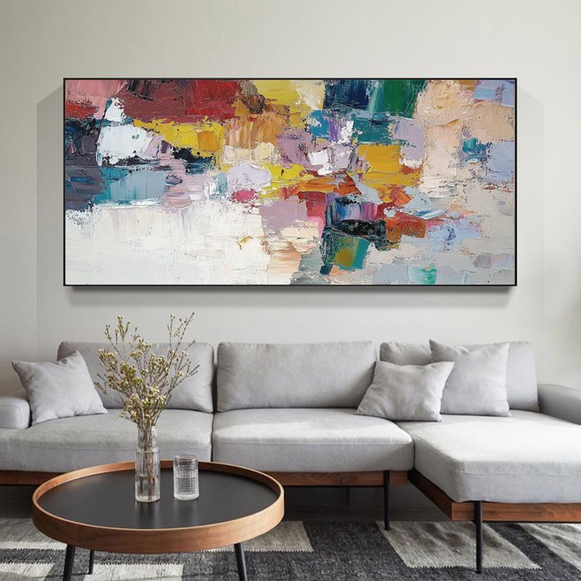 Vibrant Multicolor Impasto Abstract Panoramic Statement Wall Art - Image 6