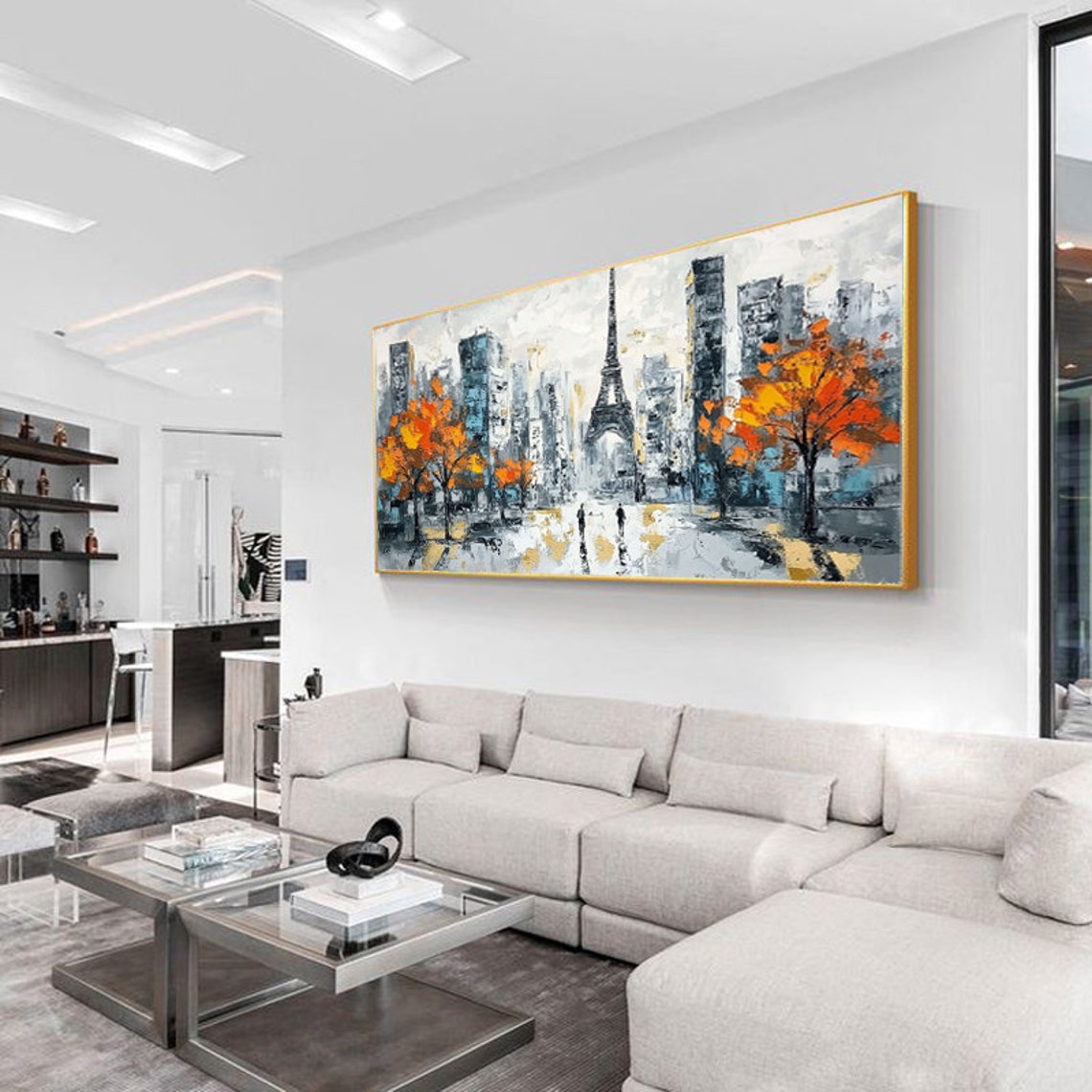 Paris Eiffel Tower Cityscape Lined With Autumn Orange Trees Poster - Image 3