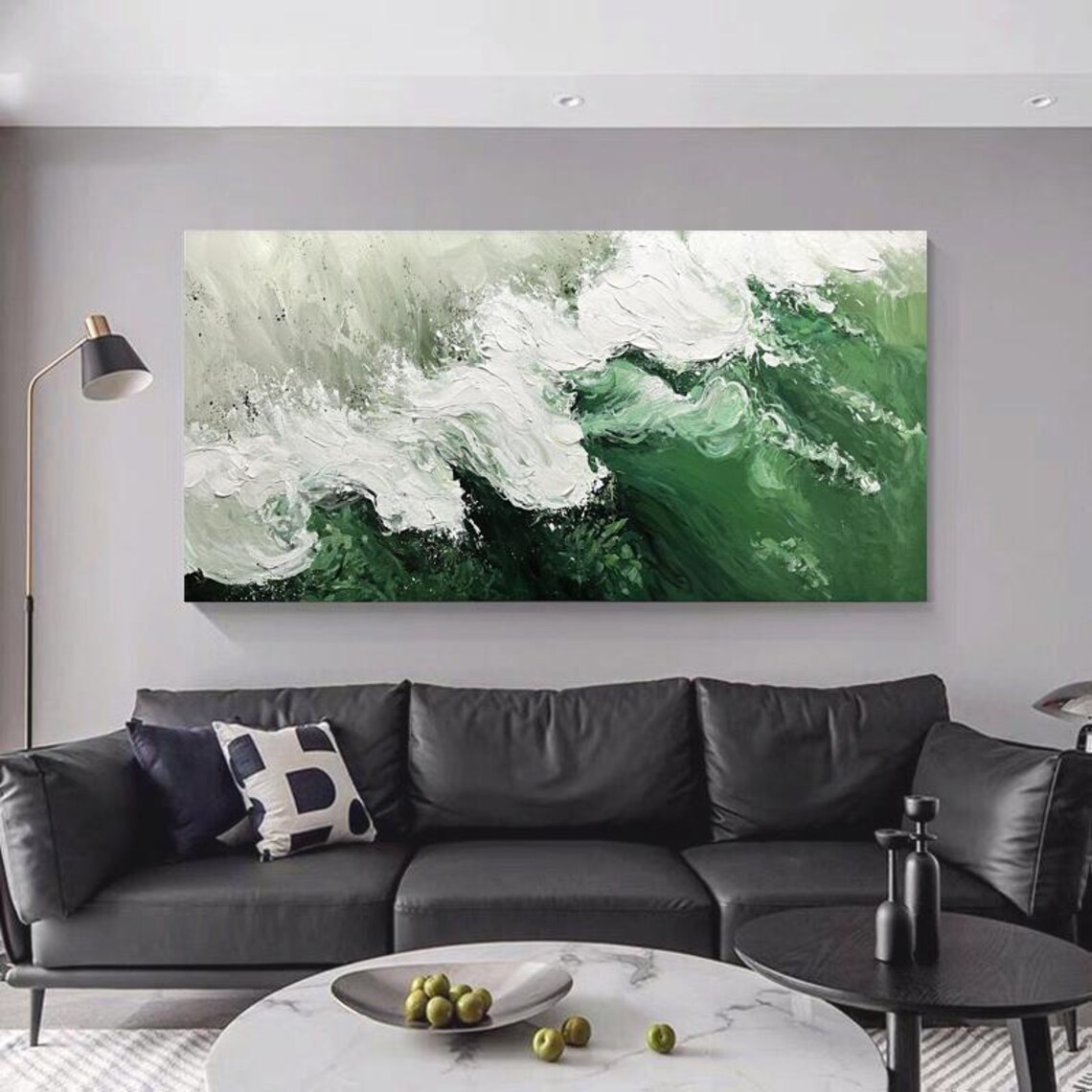 Emerald Green Ocean Wave Crashing in Thick Impasto Texture Poster - Image 2