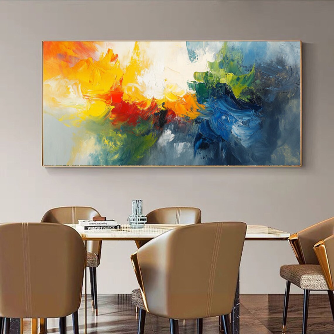 Warm And Cool Tones Abstract Brushstroke Hand Painted Oil Art Poster - Image 2