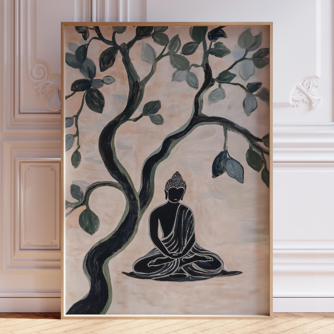 Meditating Buddha Under Bodhi Tree Zen Minimalist Painting Poster